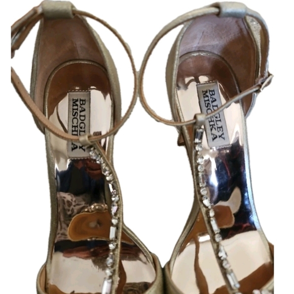 Badgley Mischka Womens Gold Pascale T Strap Rhinestone Heel 7.5 - Picture 8 of 15